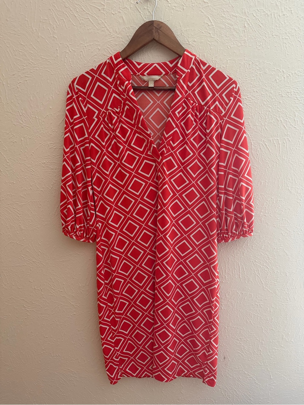 Banana Republic Red & White Geometric Shift Dress | Size Medium